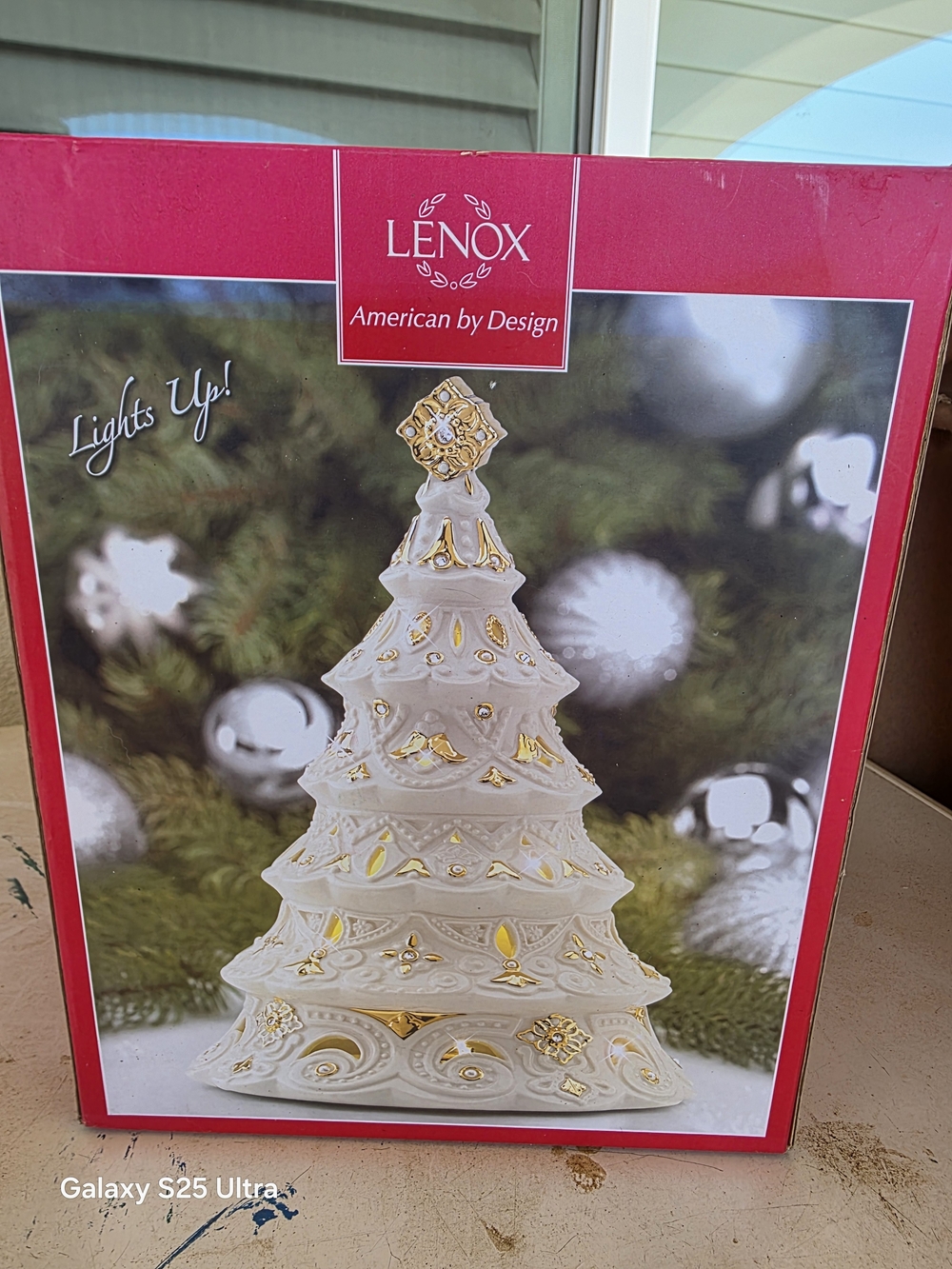 Lenox White and Gold Porcelain Light-Up Holiday Tree Ornament